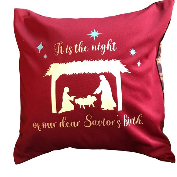 Christmas Nativity Pillow Cover: Handmade Holiday Décor, It is the Night, 18x18 - Picture 1 of 10